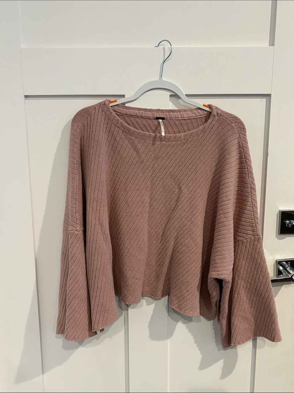 Free People Blush Pink Ribbed Cropped Sweater